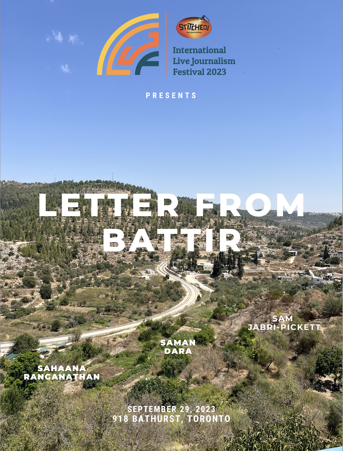 poster for live journlsim show letter from battir.